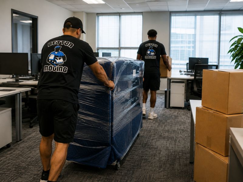 Betton Moving Company loading office equipment for a commercial move in Houston
